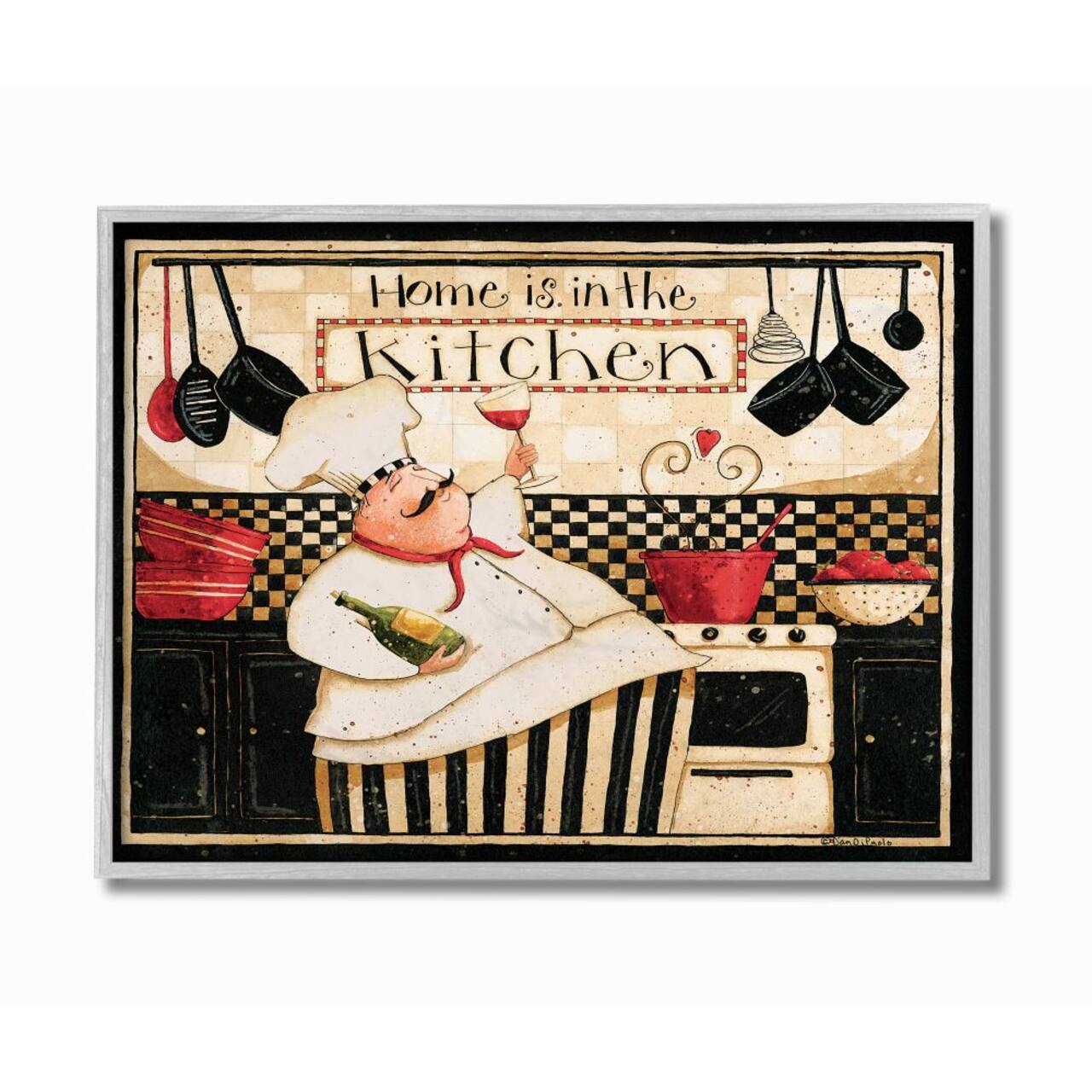 Stupell Industries Home is in the Kitchen with Happy Chef Illustration Framed Wall Art
